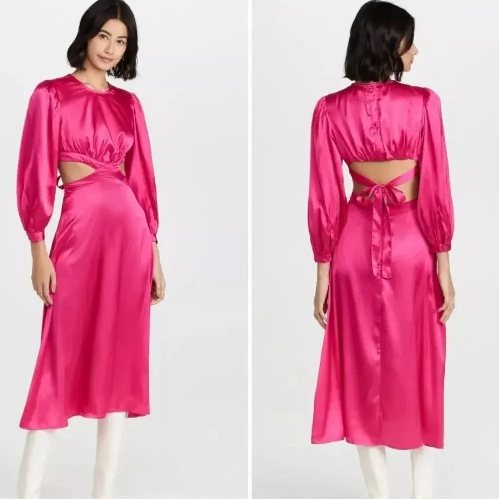 Rahi Pink Midi Dress W/ Cutouts Longsleeve NWOT size‎ large